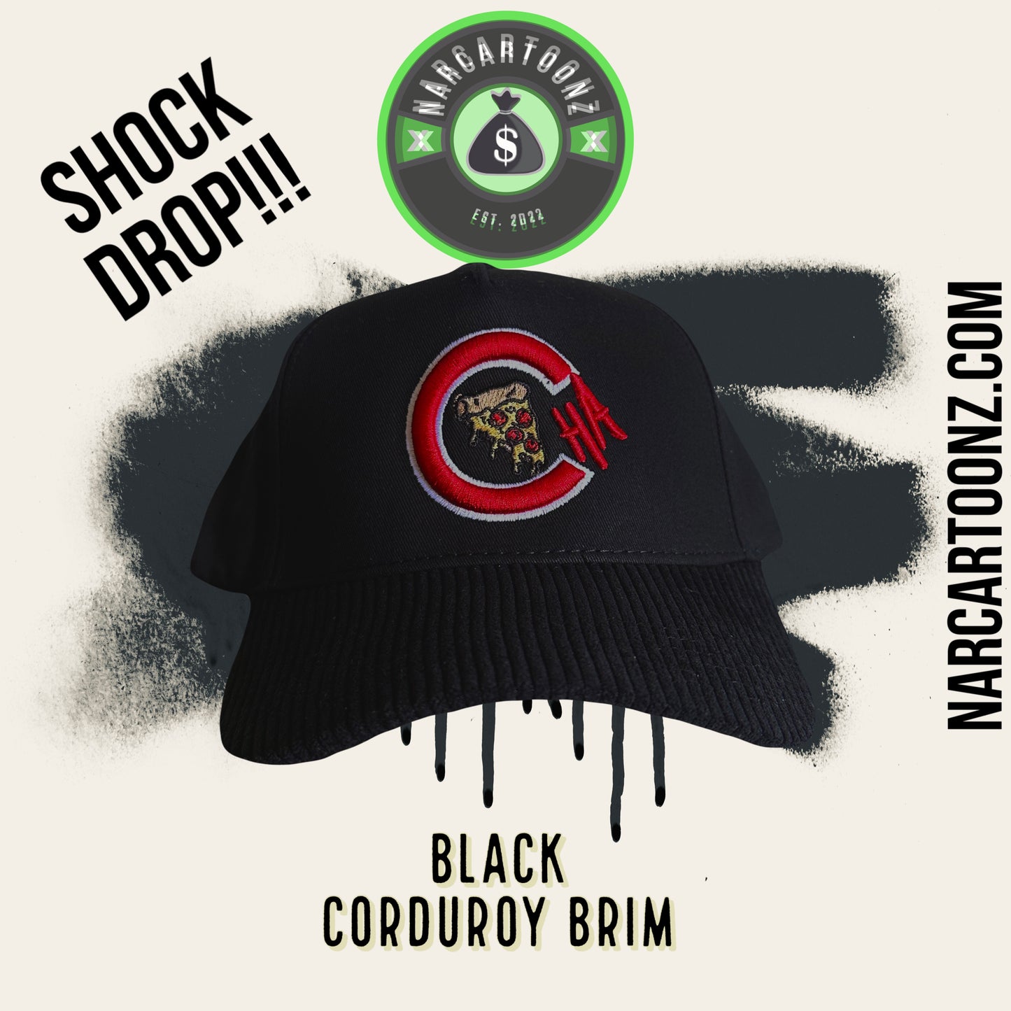 Black corduroy Cha-pizza hat